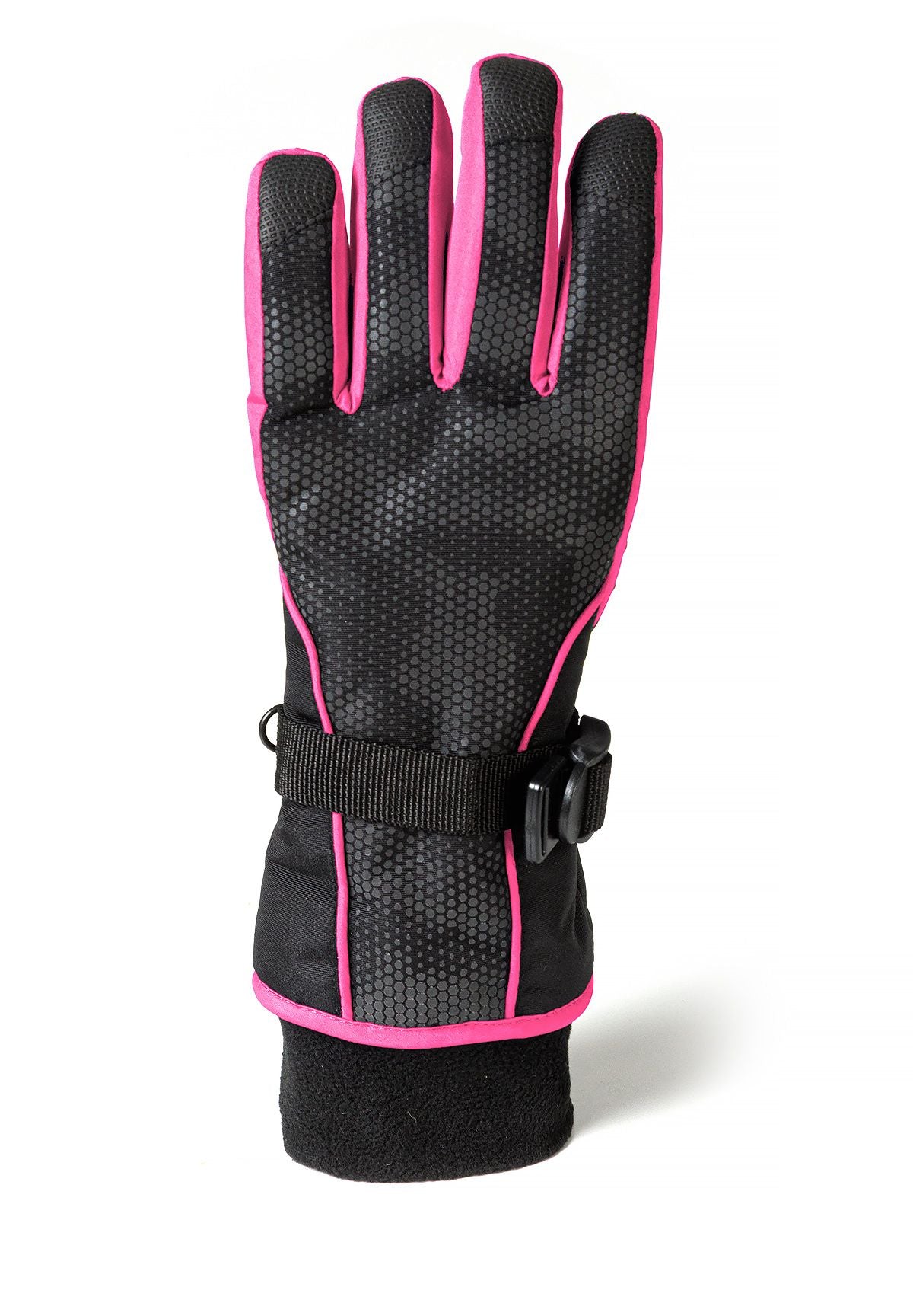 Kids' black ski gloves with a wrist strap and grip palm – Minoti 32SKI1, 3