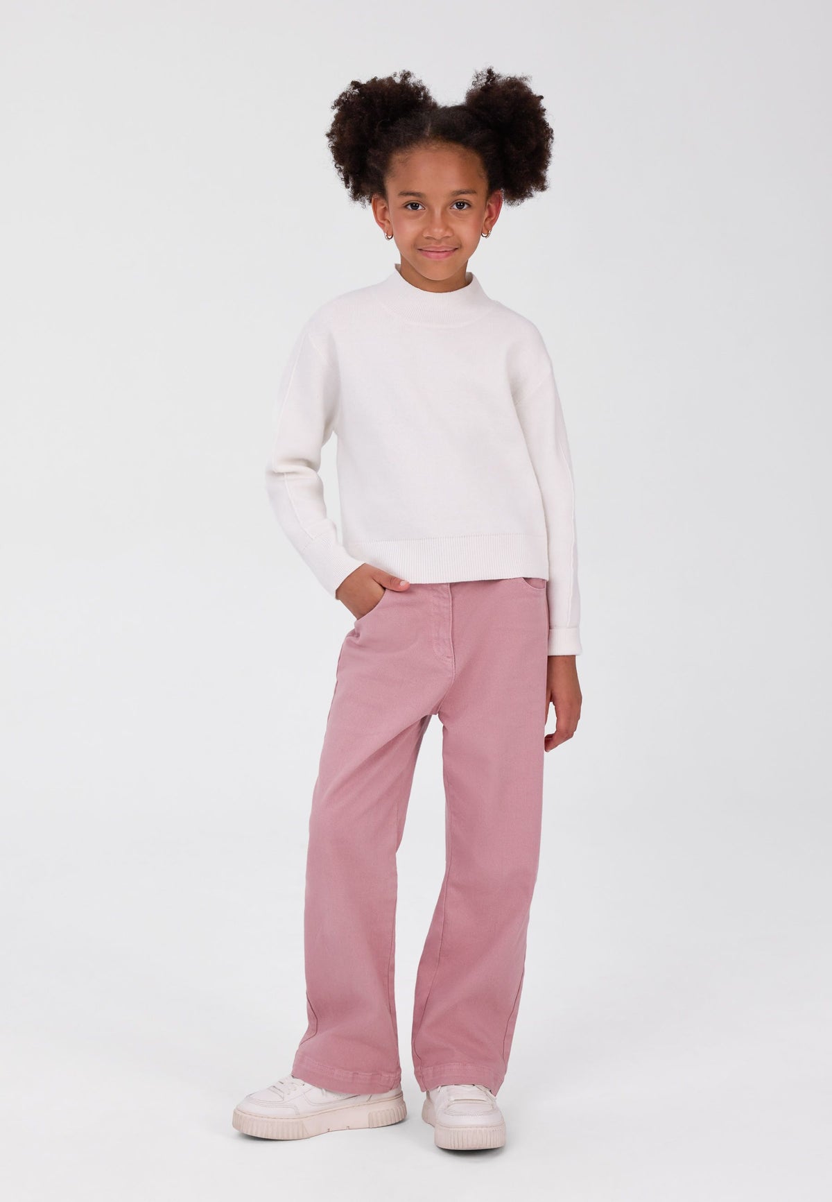 Girls' pink trousers, wide leg with a five-pocket cut – Minoti 32PANT154
