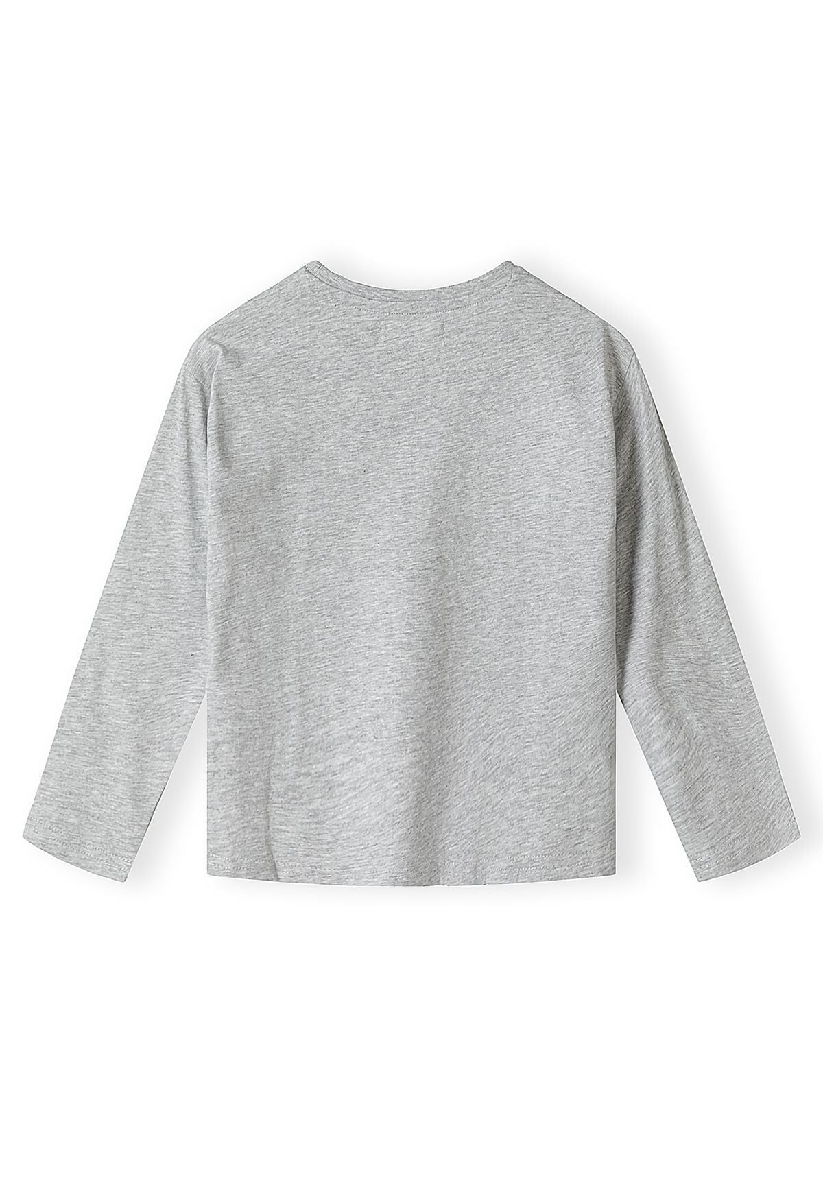 Plain back of the grey marl long-sleeve crew-neck top.