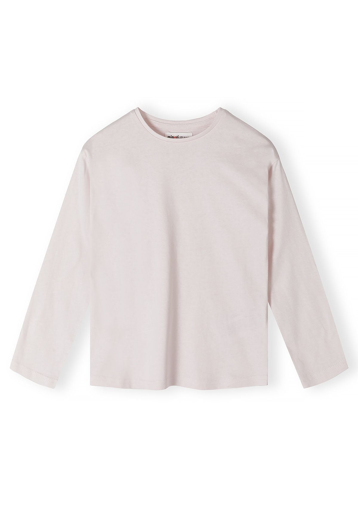 Front of plain very pale pink long-sleeve crew-neck top.