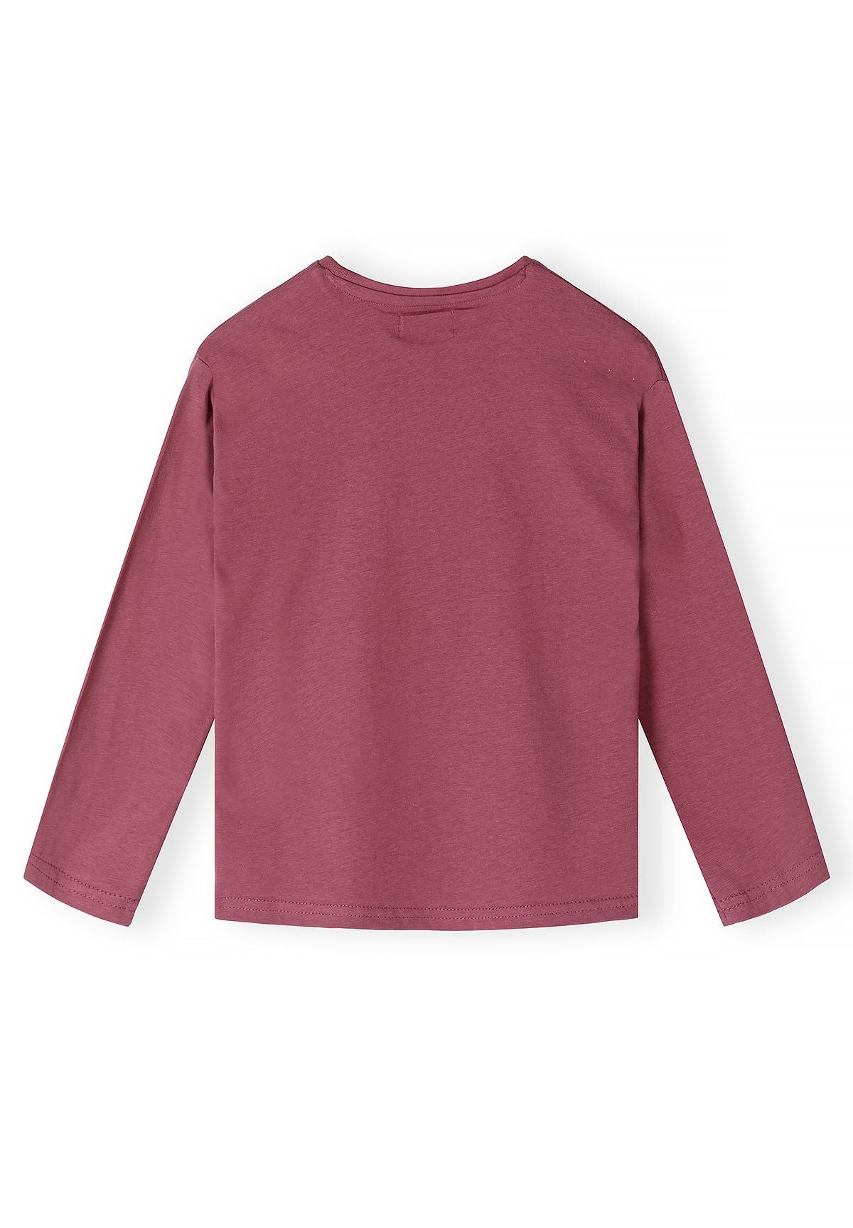 Back of plain berry pink long-sleeve top.