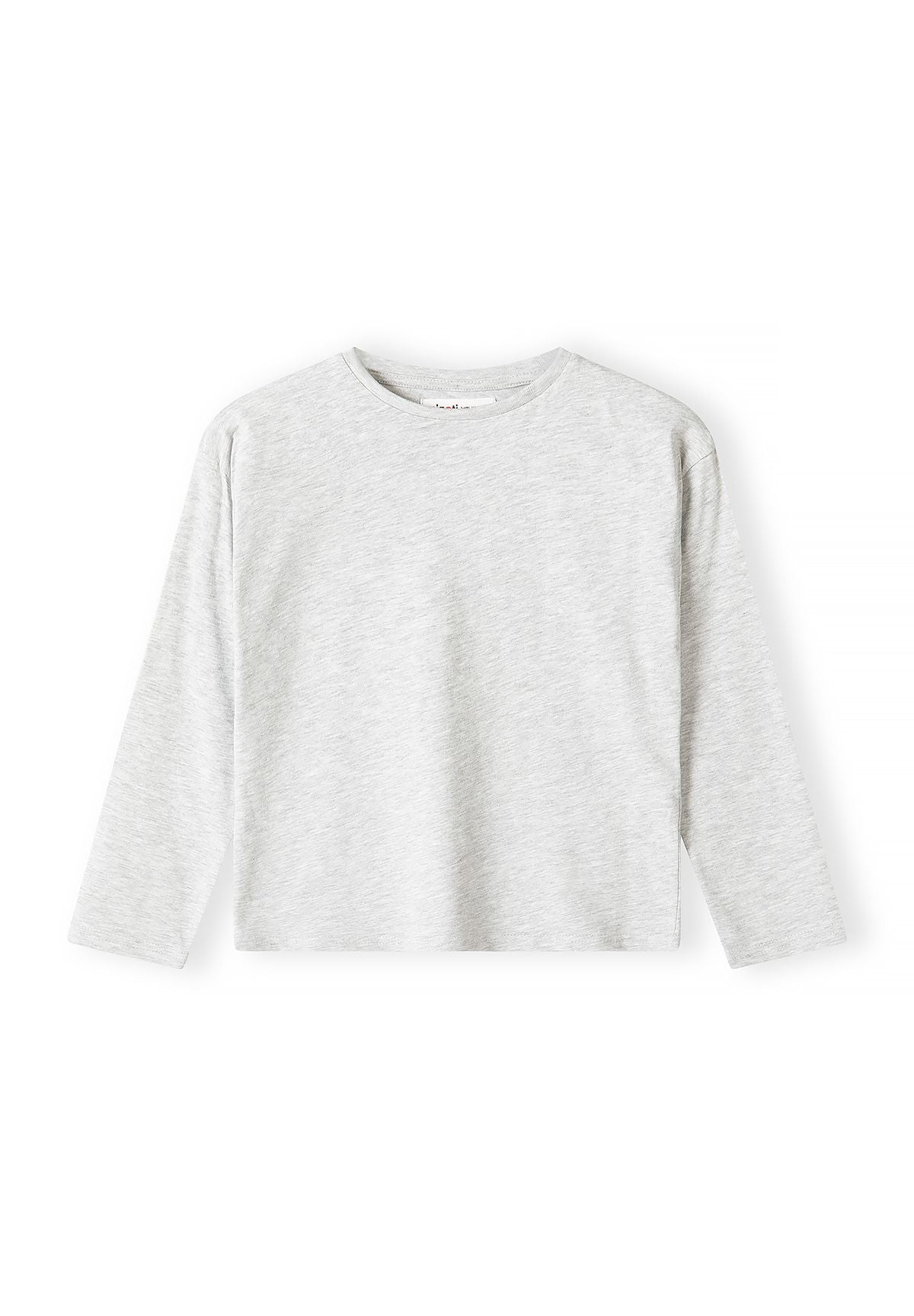 Front of plain pale grey marl long-sleeve top.