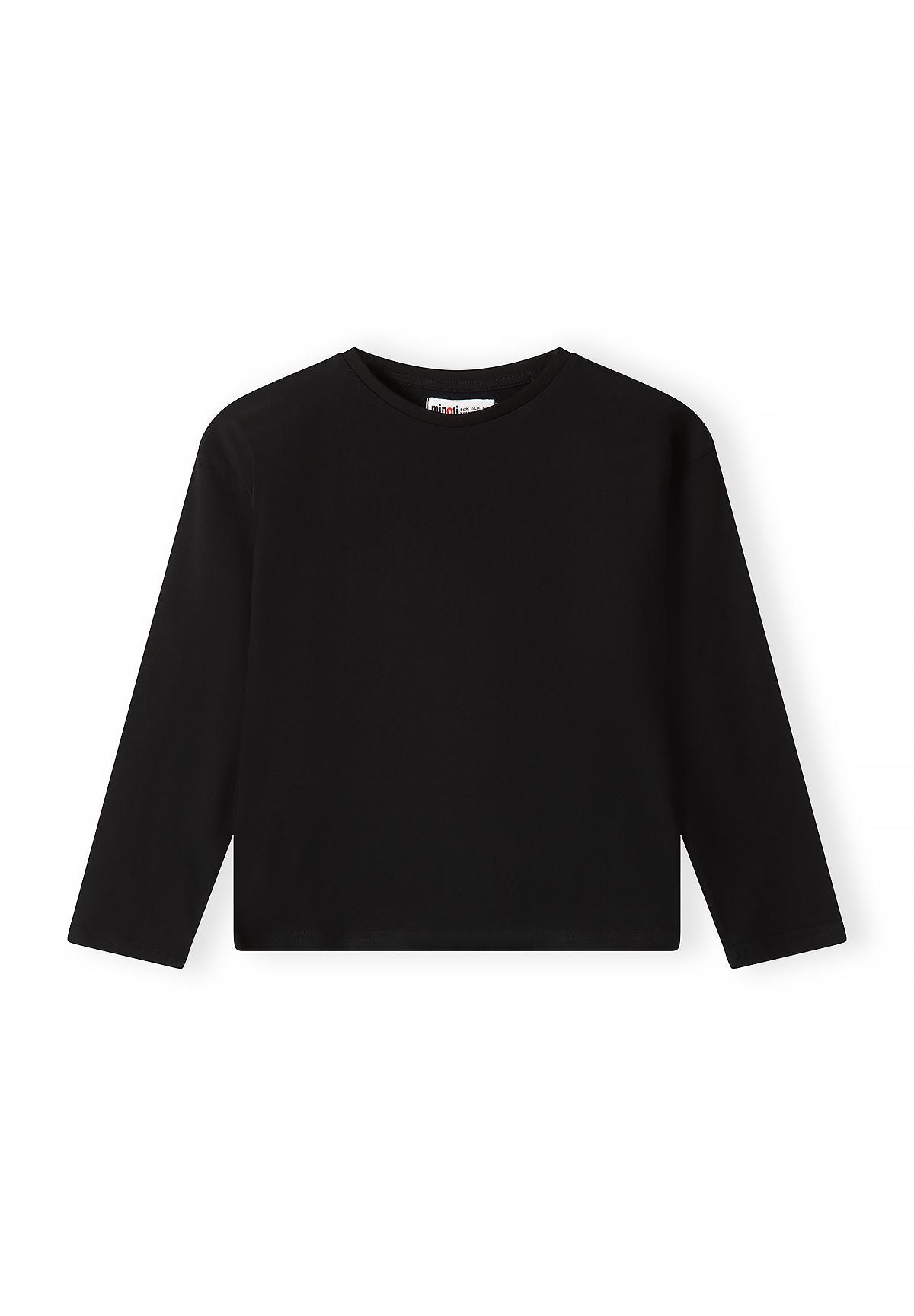 Front of second plain black long-sleeve crew-neck top.