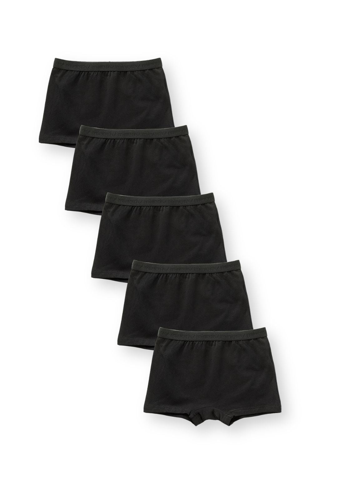 Zwarte boxershorts voor meisjes (set van 5), alle vijf de stuks.