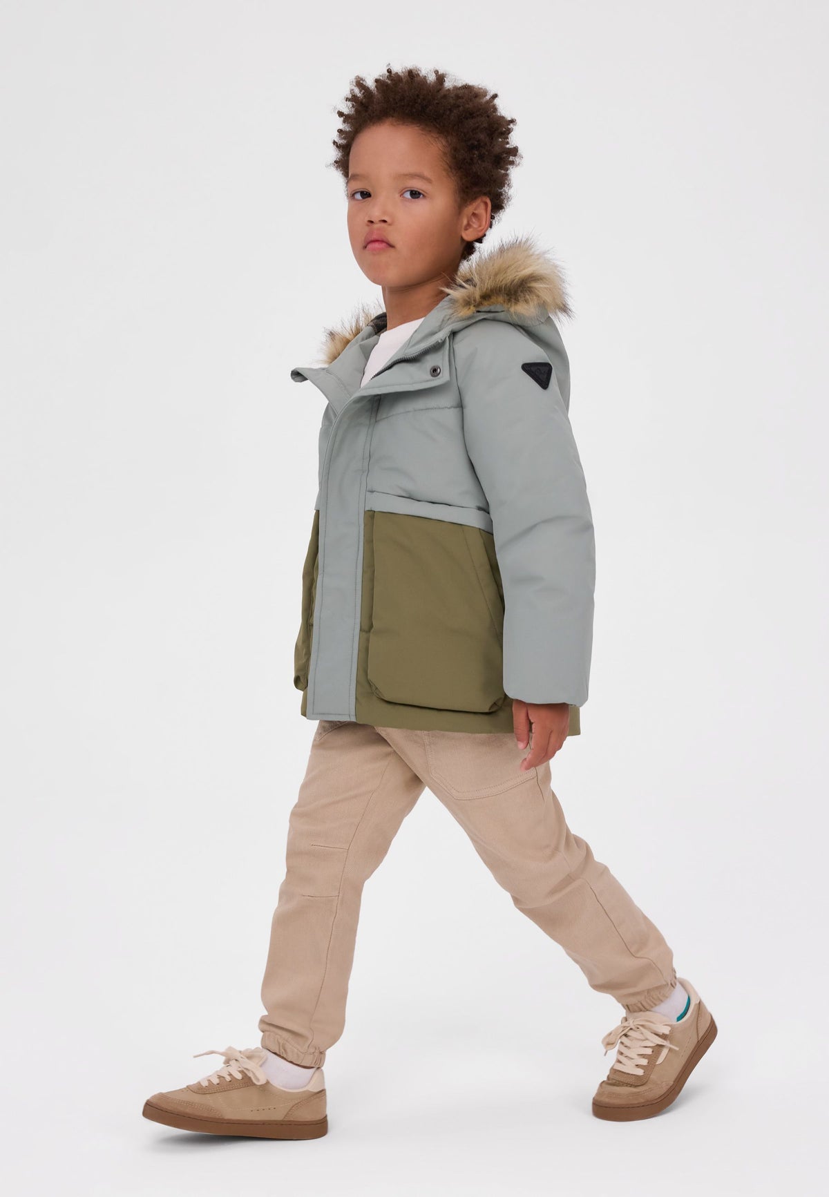 Quilted Parka, faux fur hood, sage and olive – Minoti 33COAT200, 2