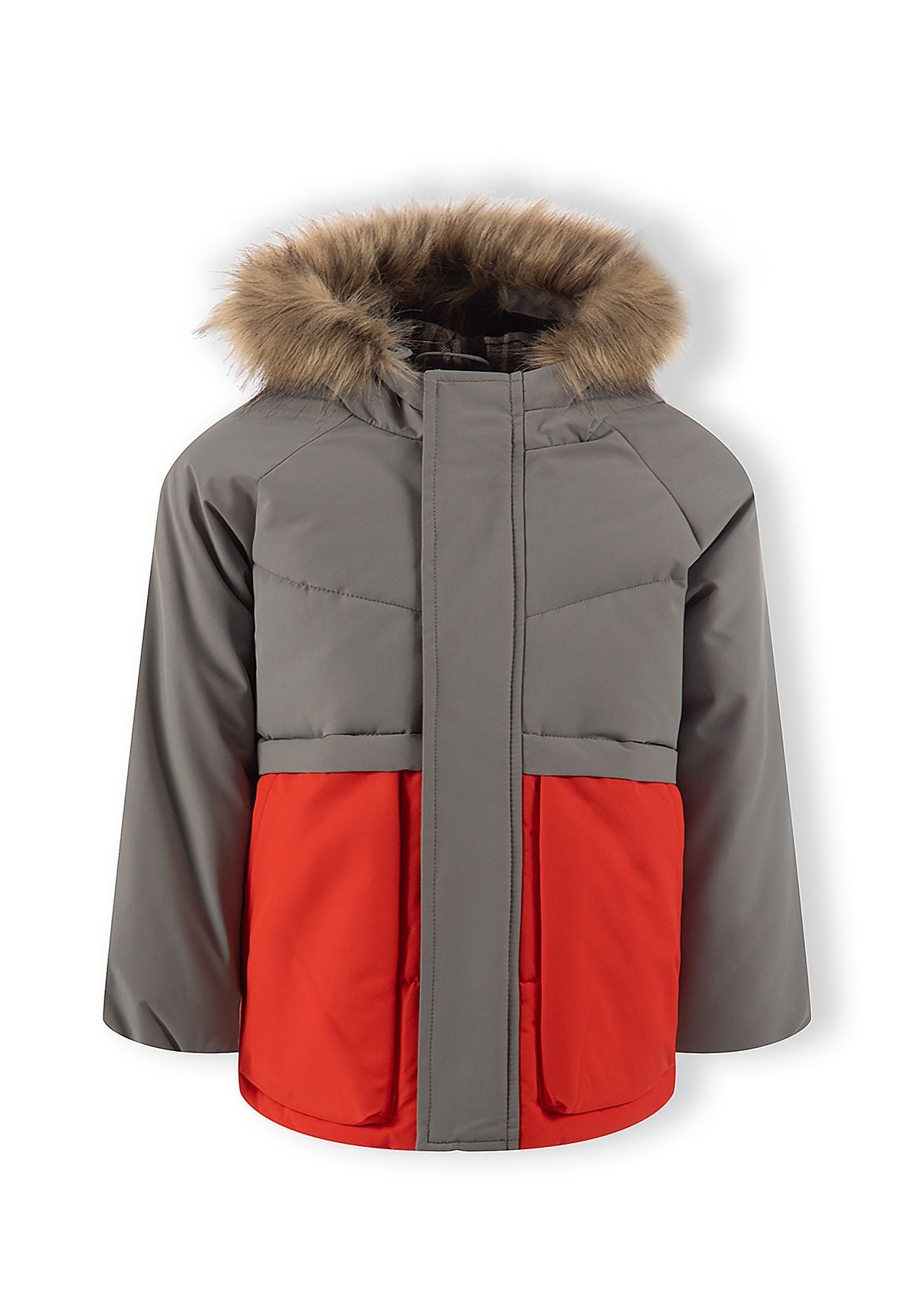 Quilted Parka, faux fur hood, grey and orange – Minoti 33COAT201, 5