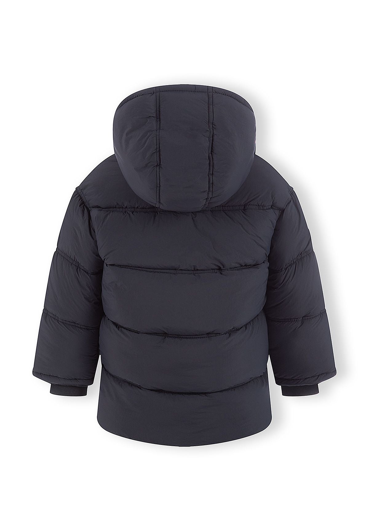 Piumino da ragazzo blu navy con cappuccio, vista posteriore.