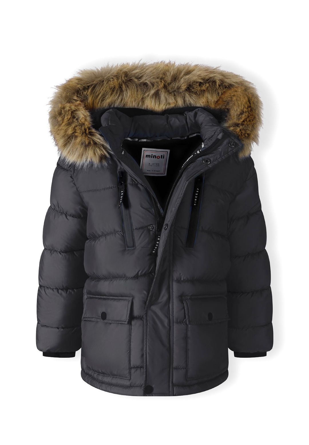 Boys' charcoal parka jacket with a faux fur trimmed hood – Minoti 33COAT506, 6