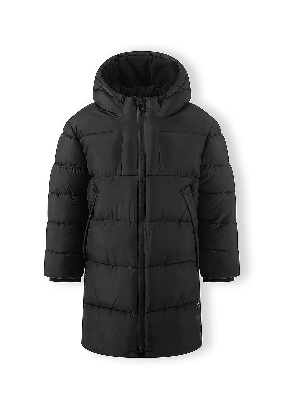Boys' black padded coat, knee length with a fleece-lined hood – Minoti 33COAT510C, 3