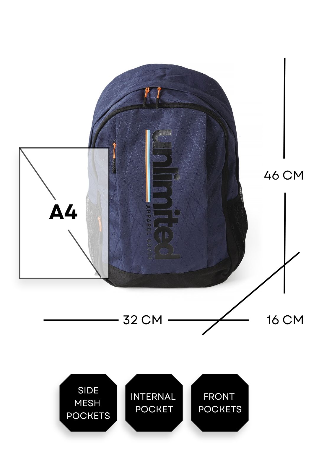 Boys' navy backpack with a large logo print and mesh pockets – Minoti 33BAG252, 4