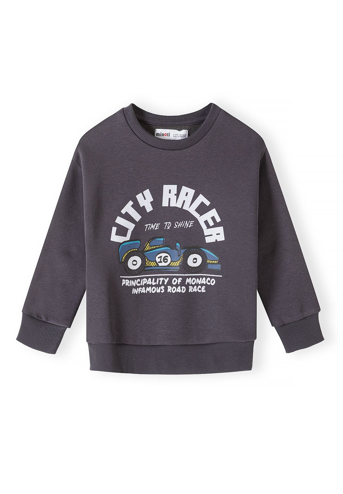 Blaue und anthrazitfarbene bedruckte Sweatshirts für Jungen (2er-Pack), anthrazitfarbenes Sweatshirt, Vorderseite.