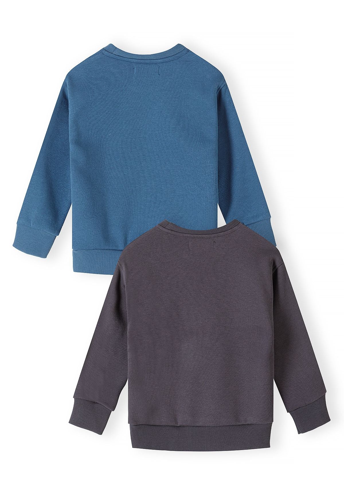 Blaue und anthrazitgraue bedruckte Sweatshirts für Jungen (2er-Pack), beide Sweatshirts, Rückansicht.