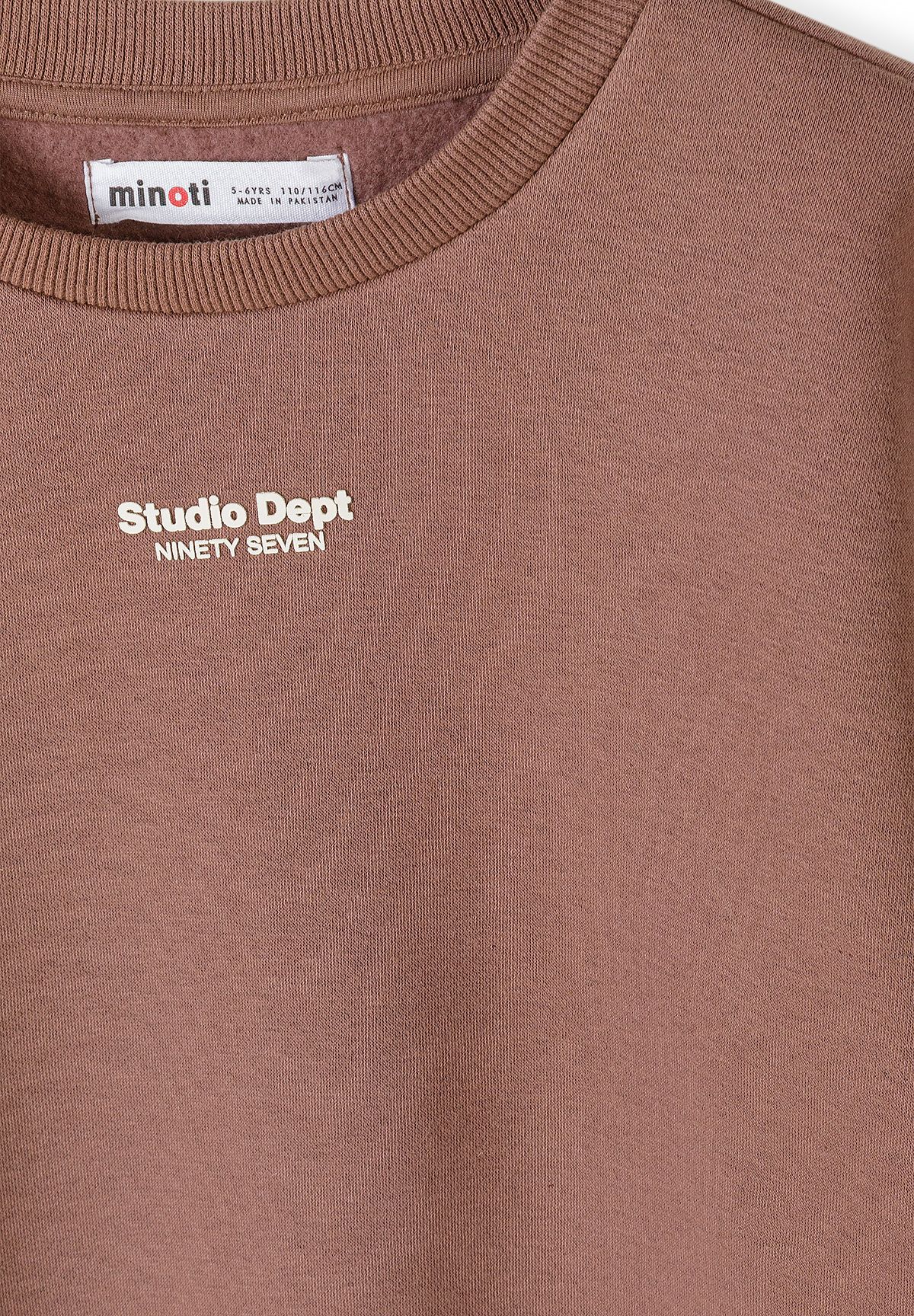 Bruine en crèmekleurige sweatshirts met print voor kinderen (set van 2), detail van de print op het bruine sweatshirt.