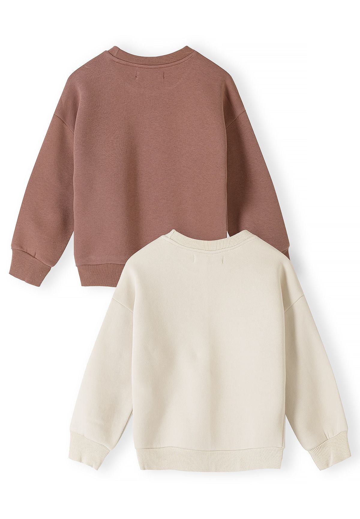 Bruine en crèmekleurige sweatshirts met print voor kinderen (set van 2), beide sweatshirts, achterkant.