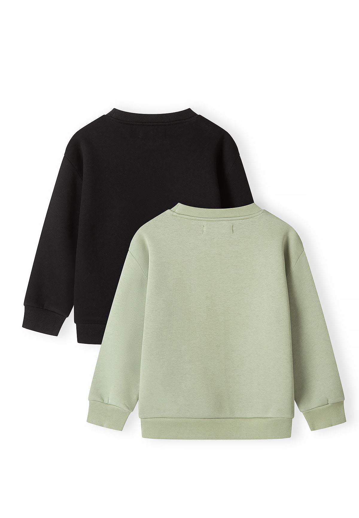 Lichtgroene en zwarte sweatshirts met print voor kinderen (set van 2), beide sweatshirts, achterkant.