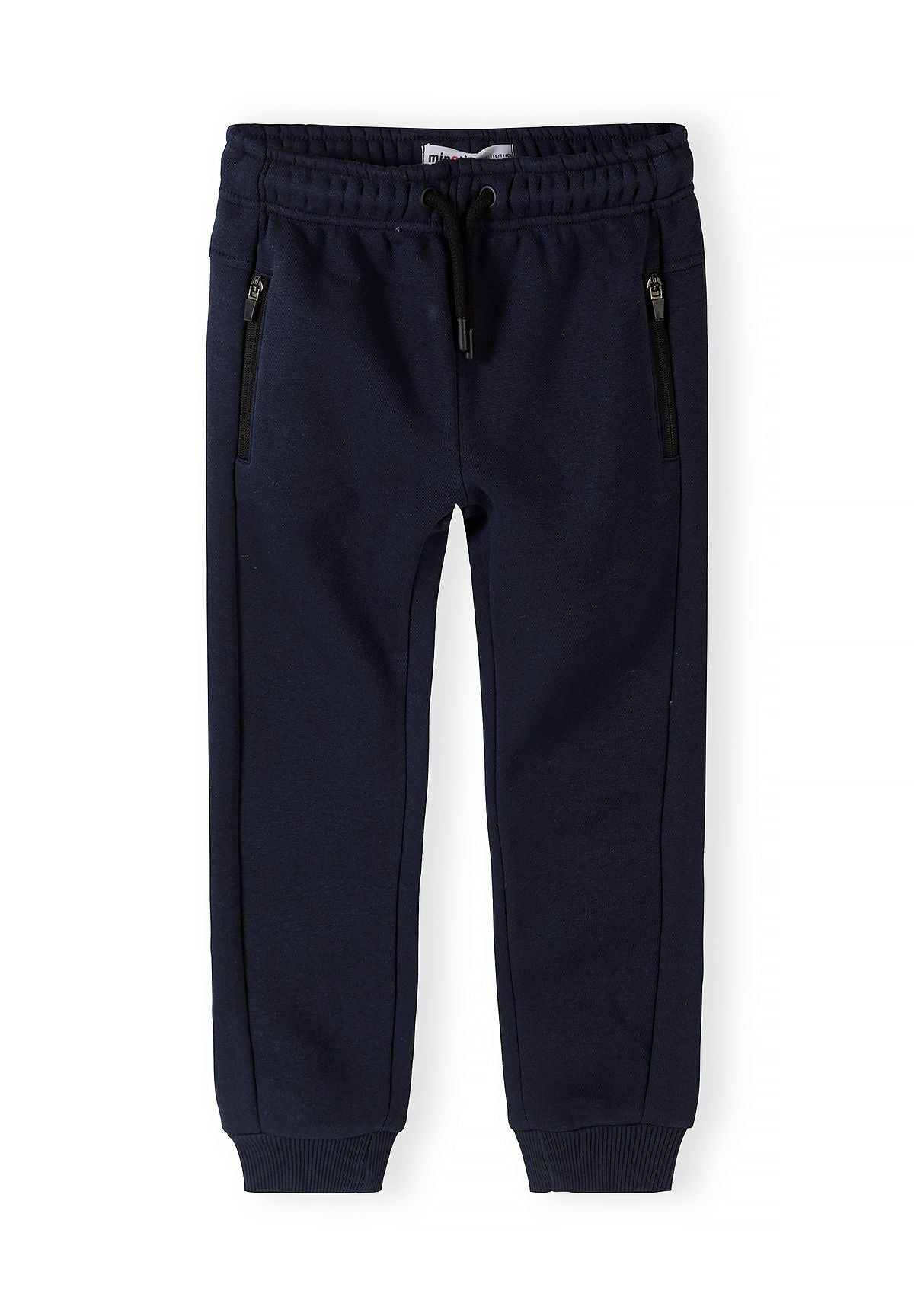 Slim-fit joggingbroek voor jongens in marineblauw en grijs met zakken met rits (set van 2), marineblauwe joggingbroek, voorkant.