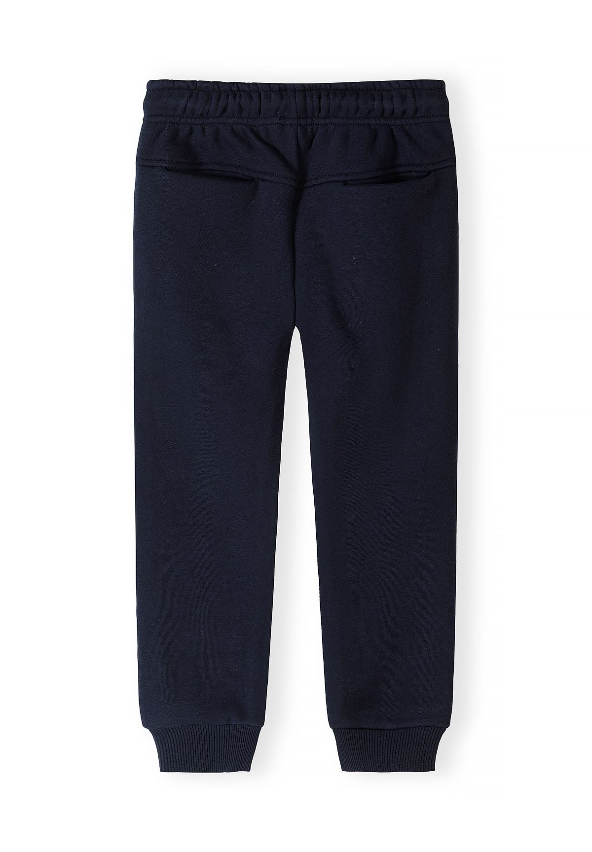 Slim-fit joggingbroek voor jongens in marineblauw en grijs met zakken met rits (set van 2), marineblauwe joggingbroek, achterkant.