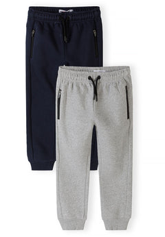 Front of navy and grey marl slim joggers with black zip pockets, two-pack.