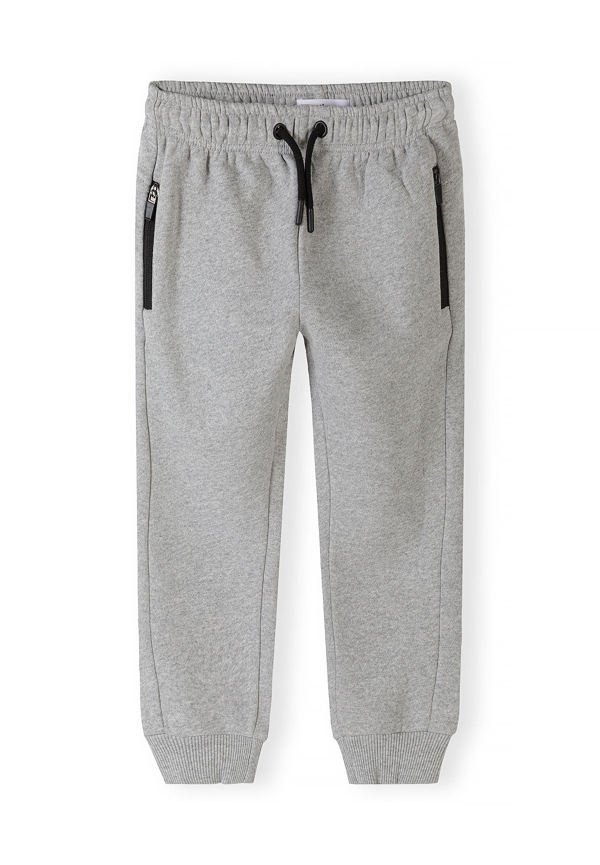 Slim-fit joggingbroek voor jongens in marineblauw en grijs met zakken met rits (set van 2), grijze joggingbroek, voorkant.