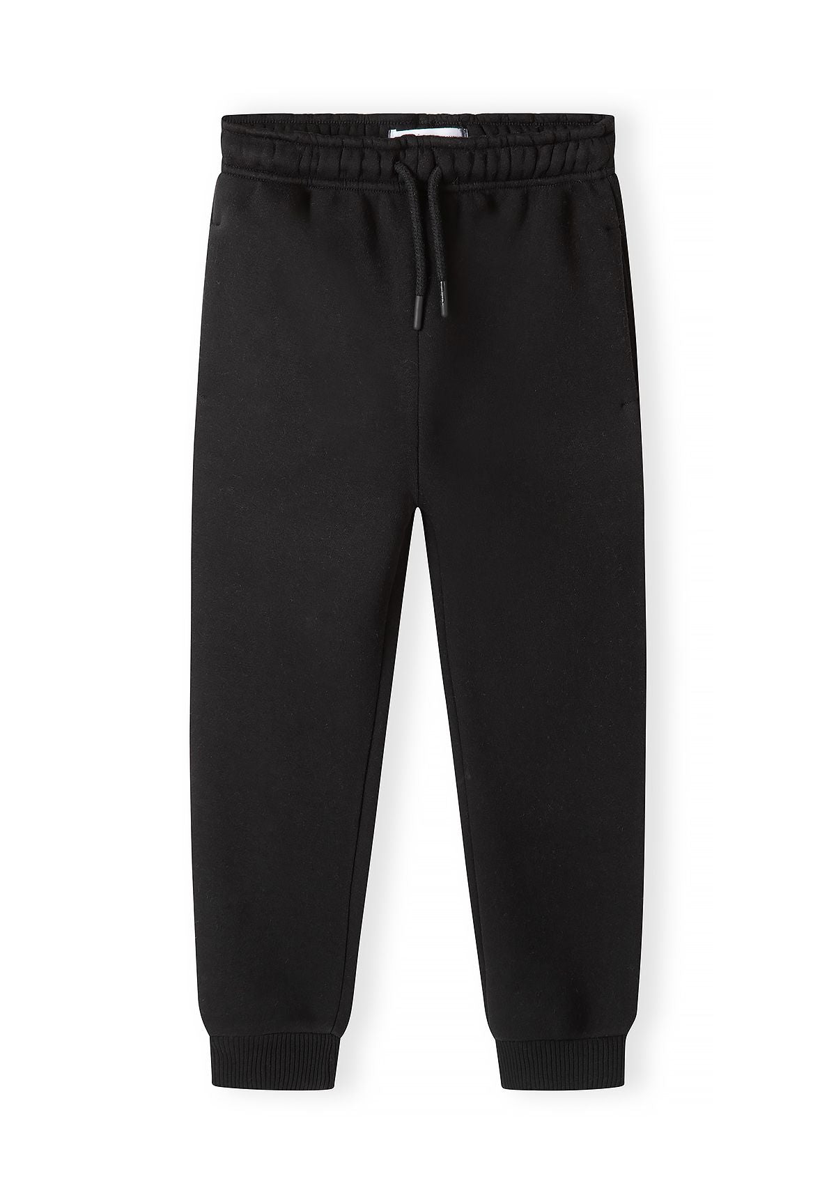 Pantaloni da jogging slim fit da bambino in nero, blu navy e grigio chiaro (confezione da 3), pantaloni da jogging neri, vista frontale.