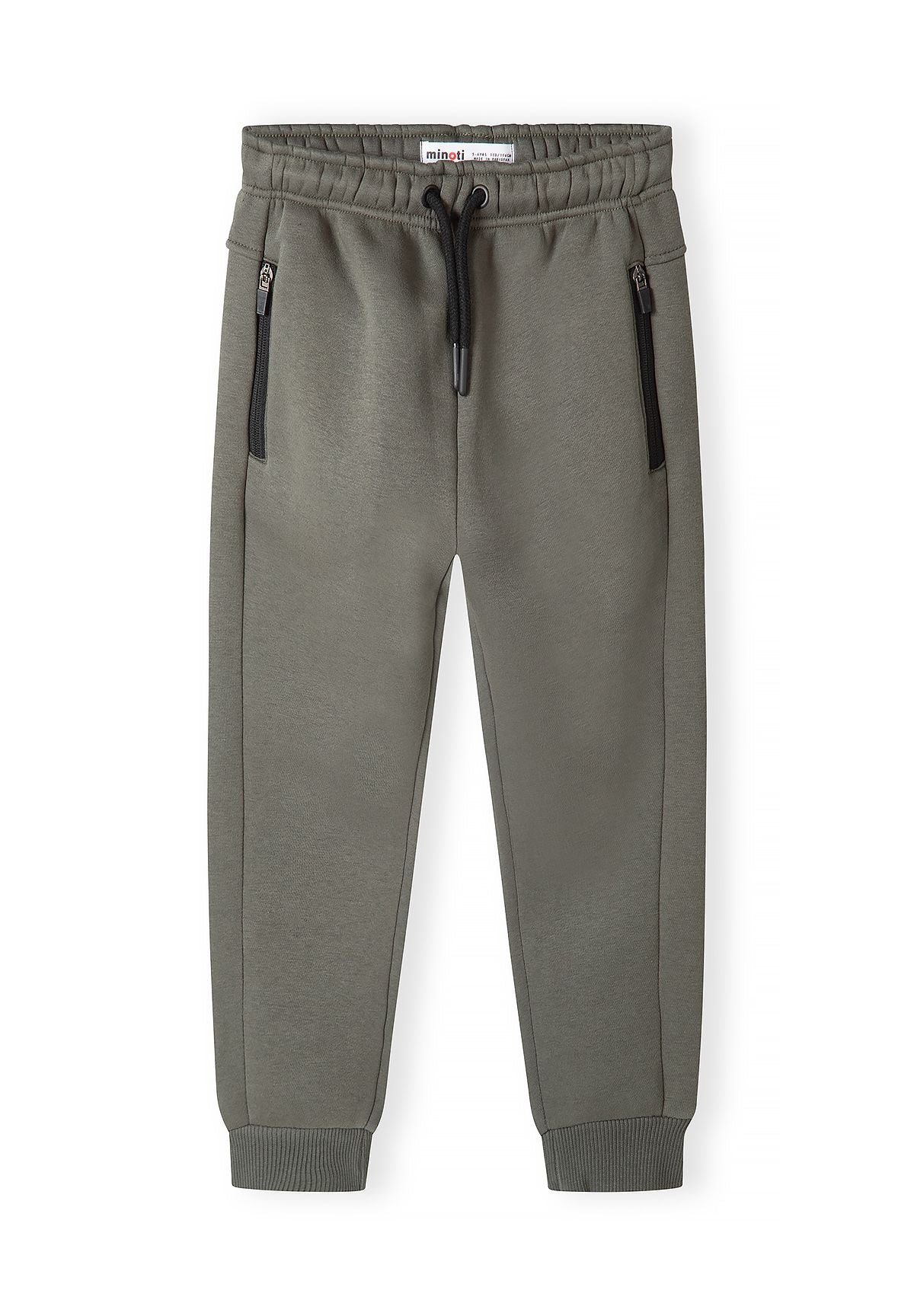 Pantaloni da jogging slim fit da bambino neri e kaki con tasche con cerniera (confezione da 2), pantaloni da jogging kaki, vista frontale.
