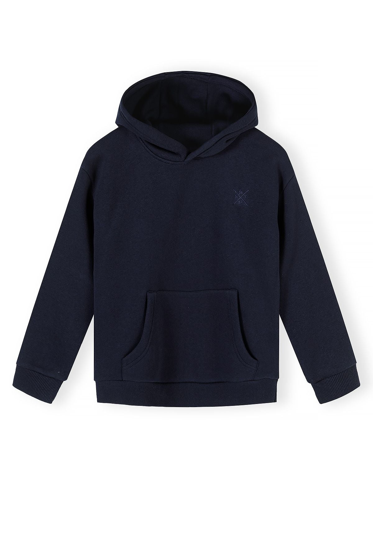 Marineblauwe hoodie en slim-fit joggingbroek voor jongens, trainingspak, hoodie, voorkant.