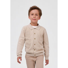 Boys' cardigan with textured panels in beige