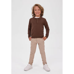 Long-sleeved knitted polo in brown