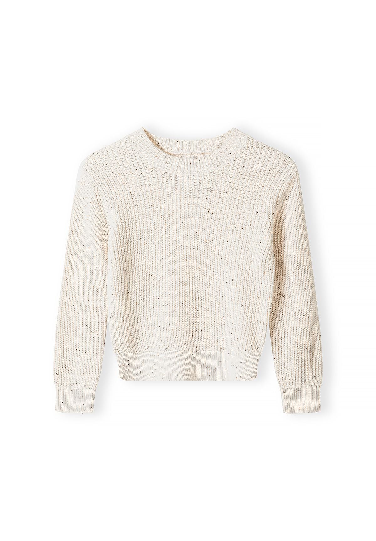 Boys' cream flecked jumper with a ribbed crew neck and hem – Minoti 33KNIT272, 2