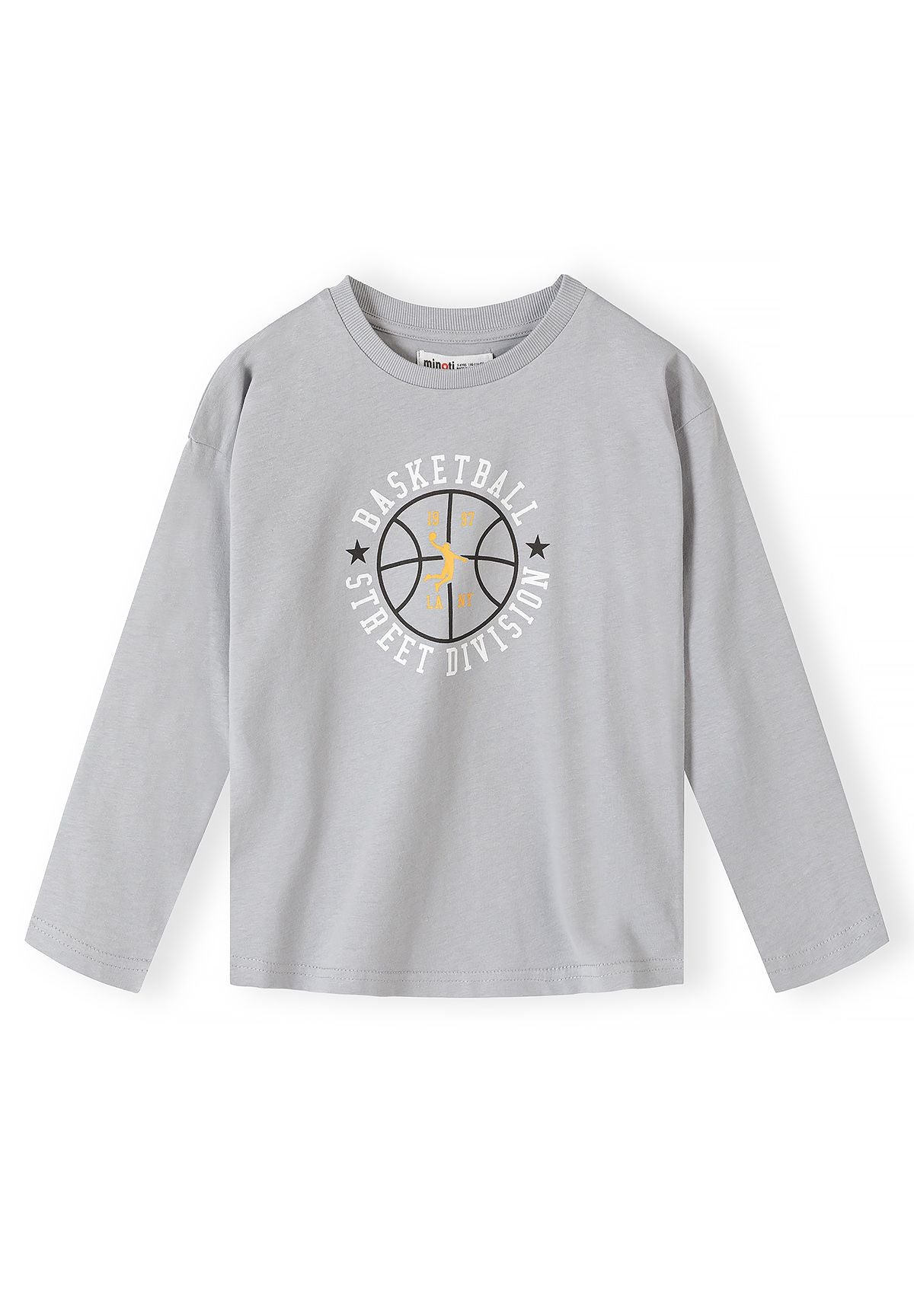 Camisetas de manga larga con estampado de baloncesto para niño (pack de 5), camiseta gris, vista frontal.