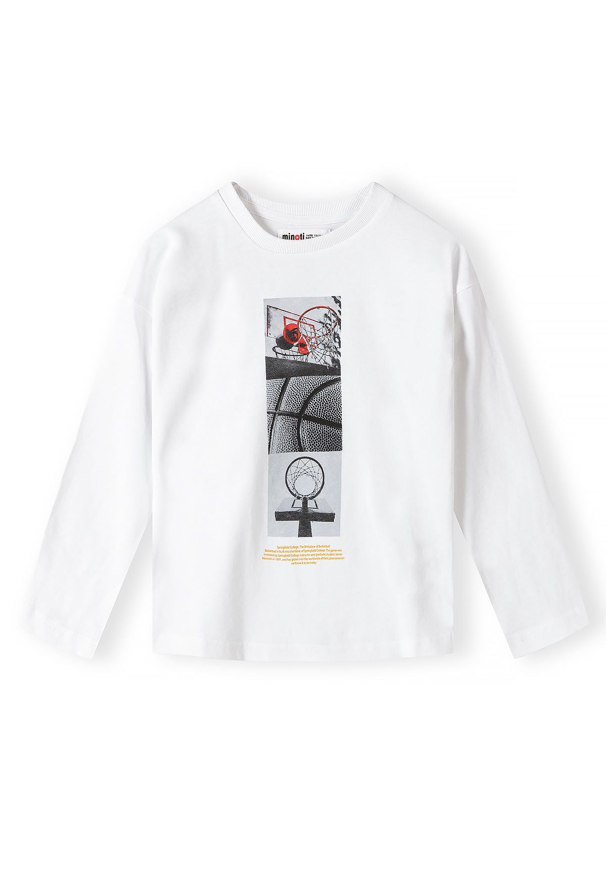 Camisetas de manga larga con estampado de baloncesto para niño (pack de 5), camiseta blanca, vista frontal.