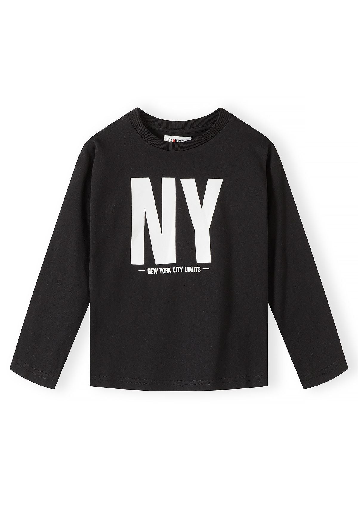 Camisetas de manga larga con estampado de baloncesto para niño (pack de 5), camiseta negra de Nueva York, vista frontal.