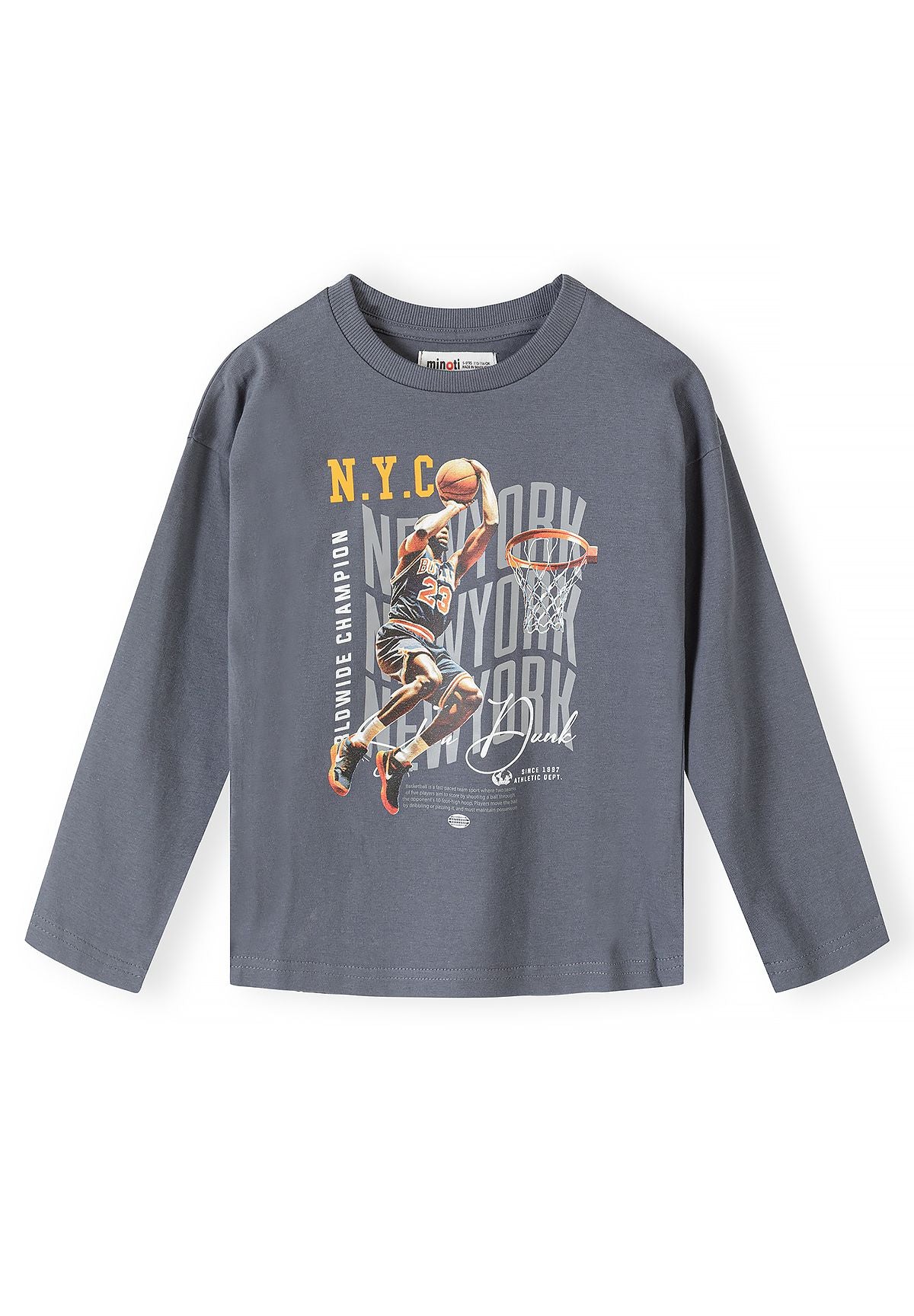 Camisetas de manga larga con estampado de baloncesto para niño (pack de 5), camiseta gris antracita, vista frontal.