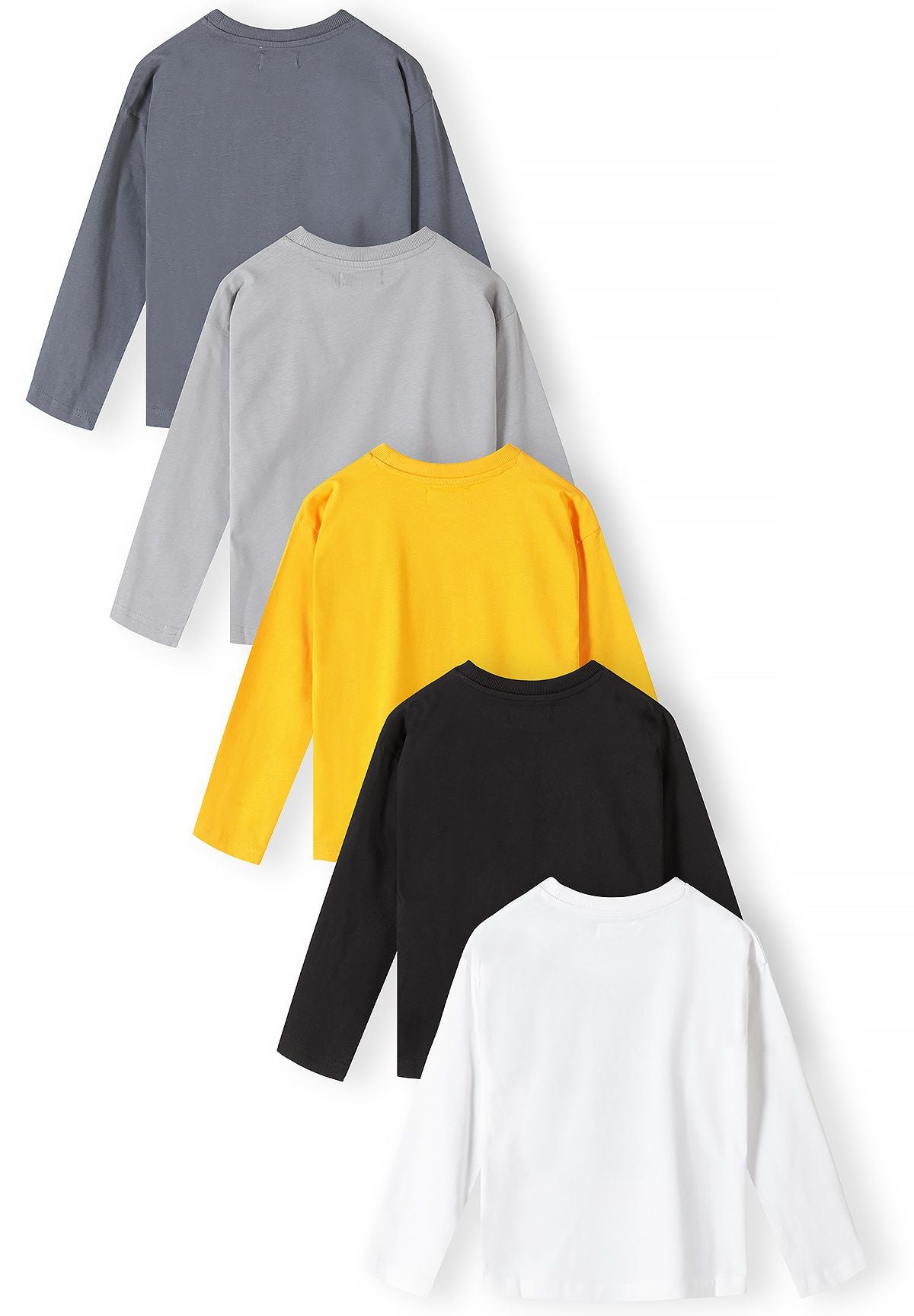 Camisetas de manga larga con estampado de baloncesto para niño (pack de 5), las cinco camisetas, vista trasera.