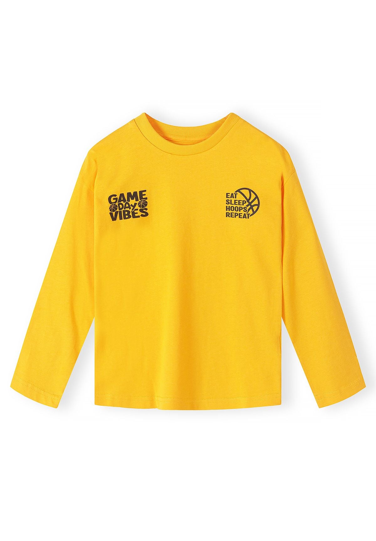 Camisetas de manga larga con estampado de baloncesto para niño (pack de 5), camiseta amarilla, vista frontal.