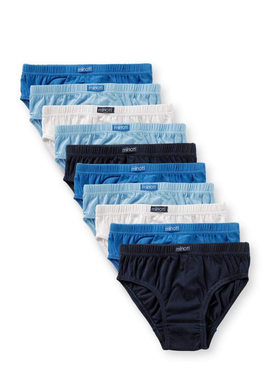 Slips pour garçon bleu marine, bleus et blancs (lot de 10), les dix paires.
