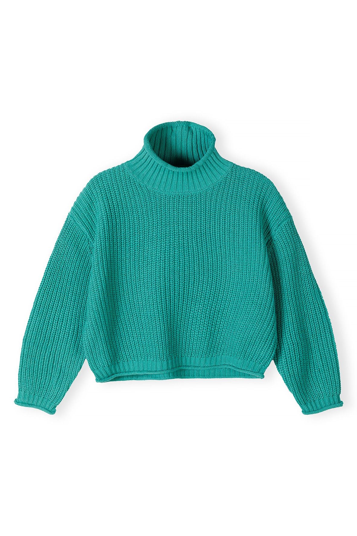 Cropped Turtleneck Jumper, Deep Green - 1