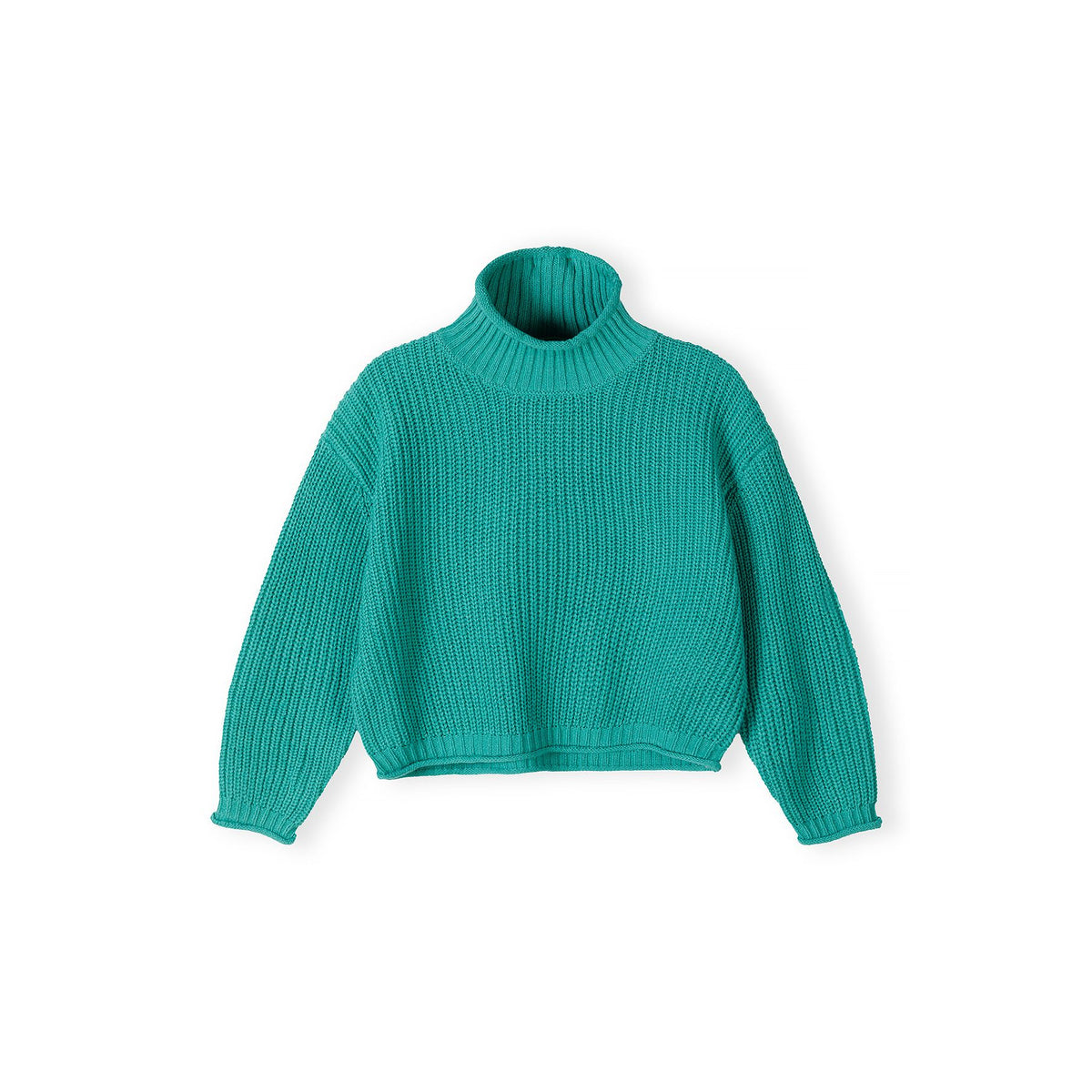 Girls' high-neck ribbed jumper in green — complete product view for square Shop card