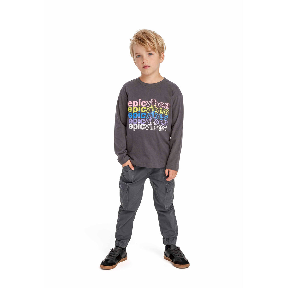 Boys' cargo trousers in charcoal — complete product view for square Shop card