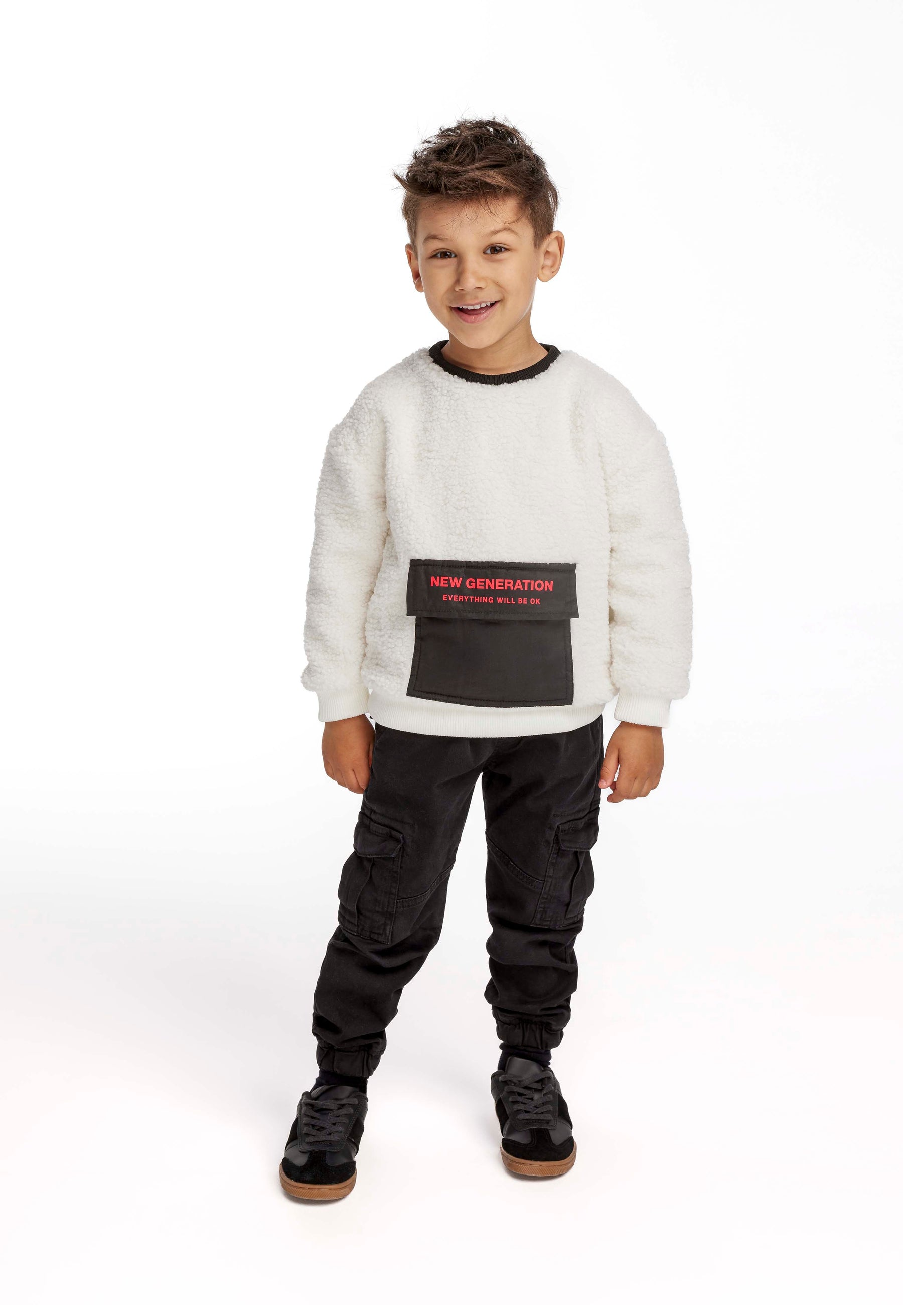 Borg Sweatshirt Contrast Pocket Cream - 1