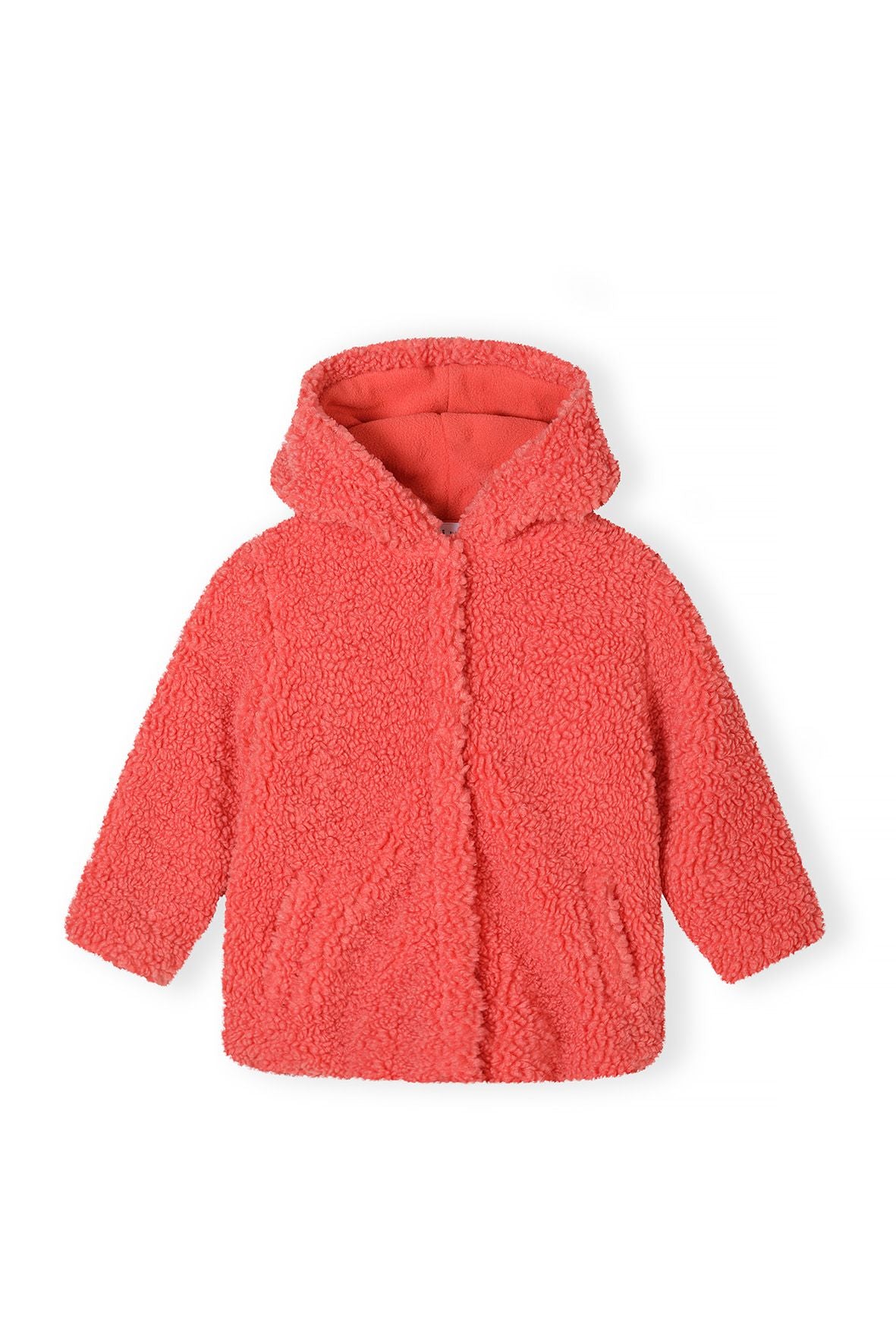 Borg Fleece Hooded Jacket, Coral, Satin Lined - 2