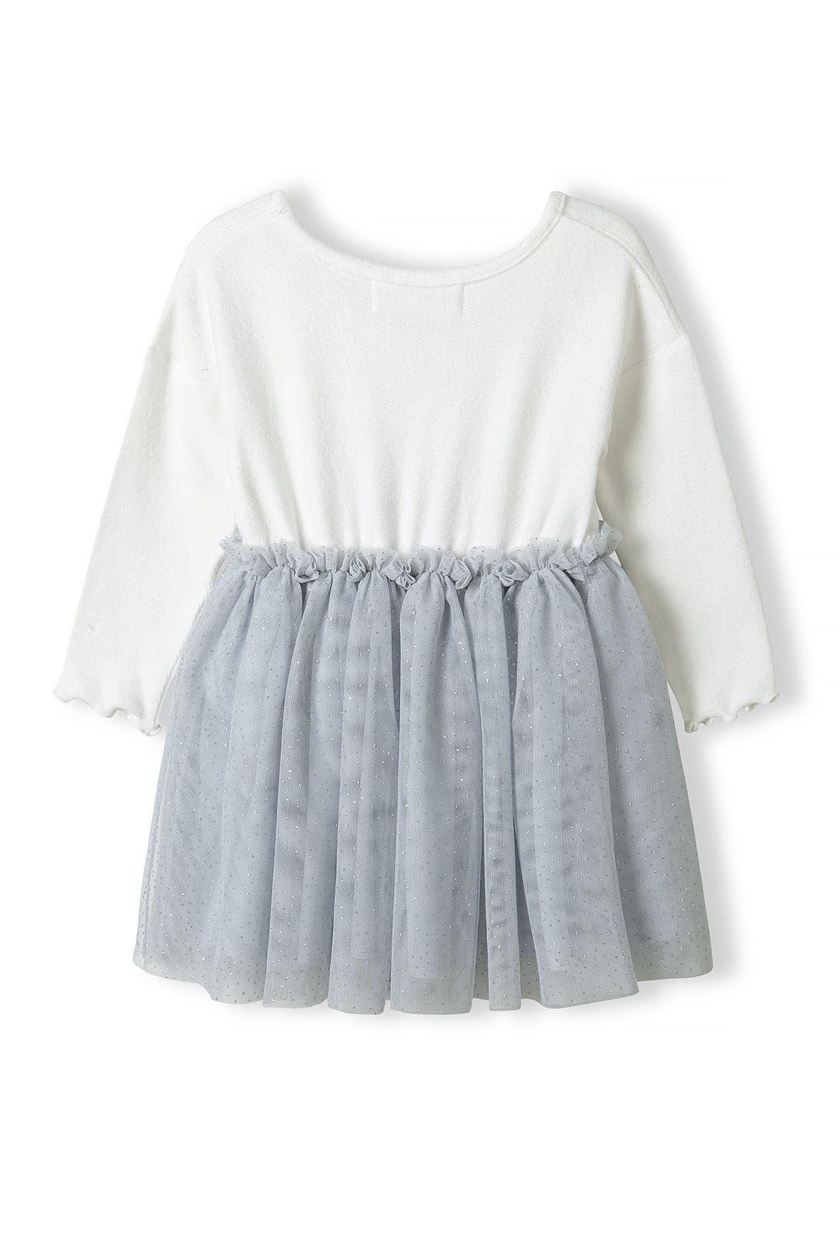 White and grey mesh skirt dress, back.