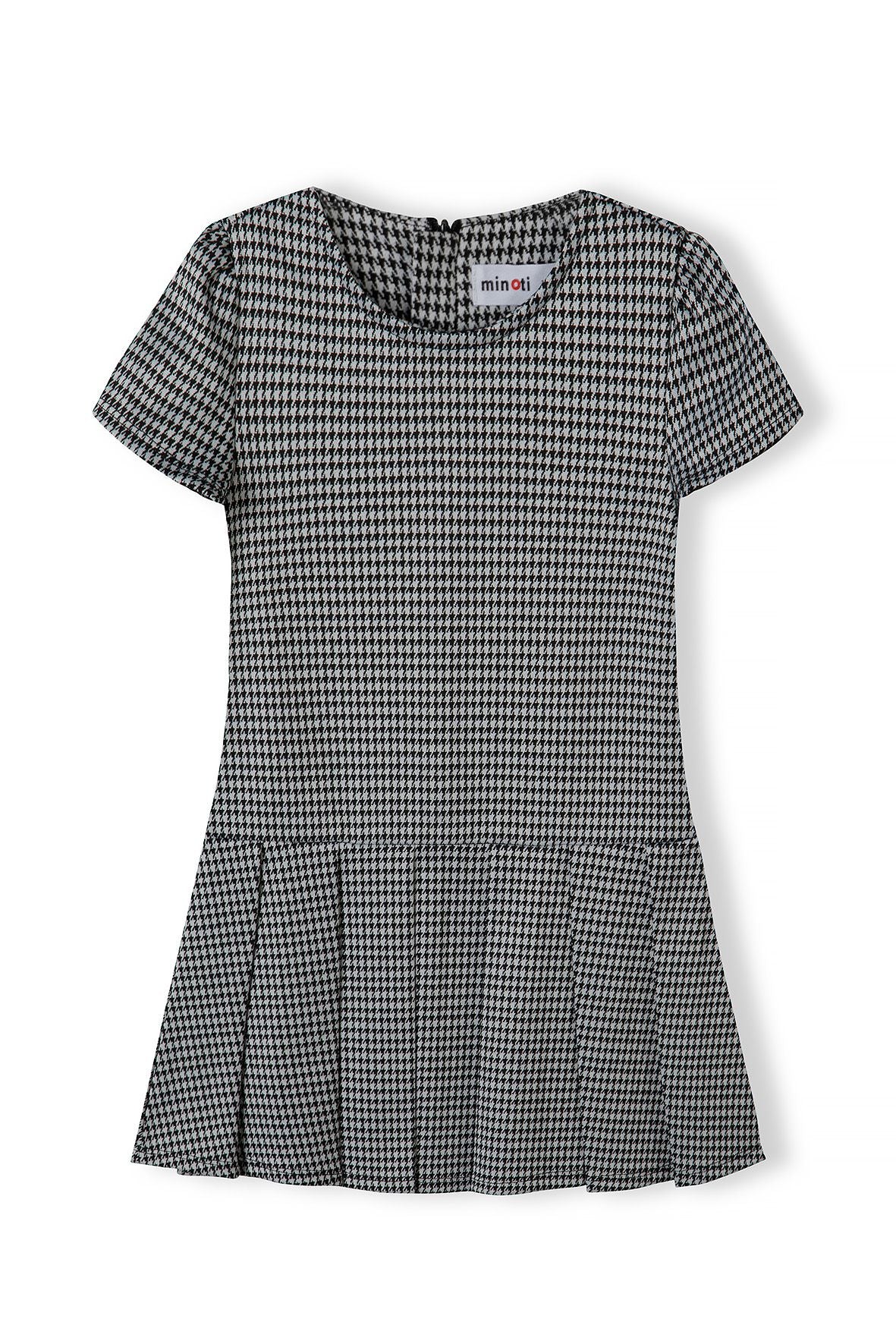 Short Sleeve Dress, Dogtooth Print, Black White - 2
