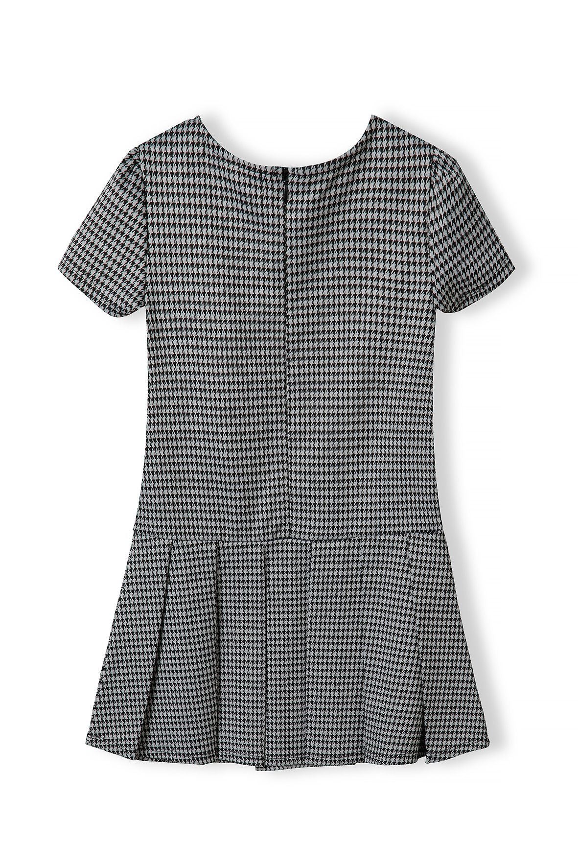 Short Sleeve Dress, Dogtooth Print, Black White - 3