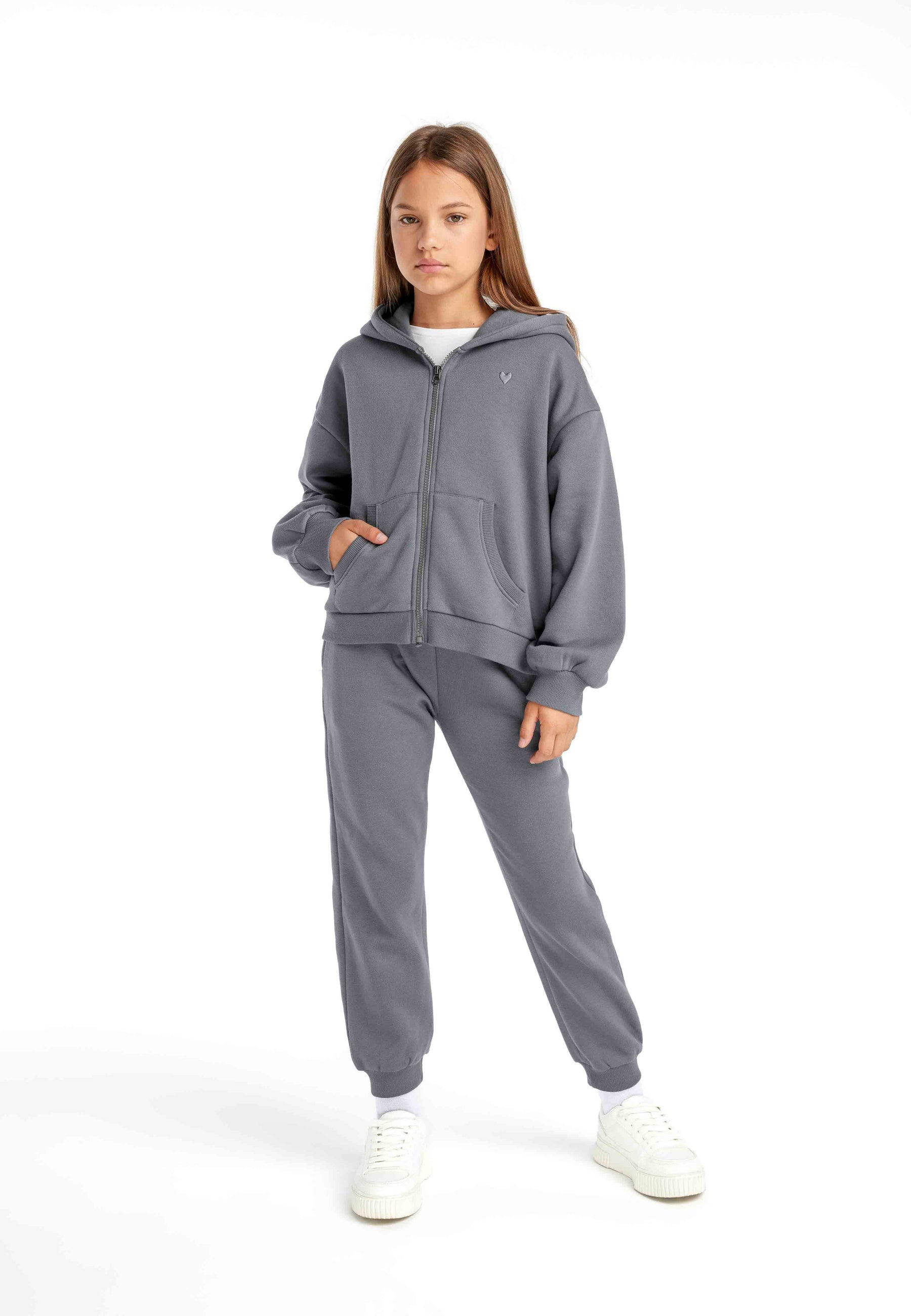 Zip-Up Hoodie, Grey, Fleece - 1