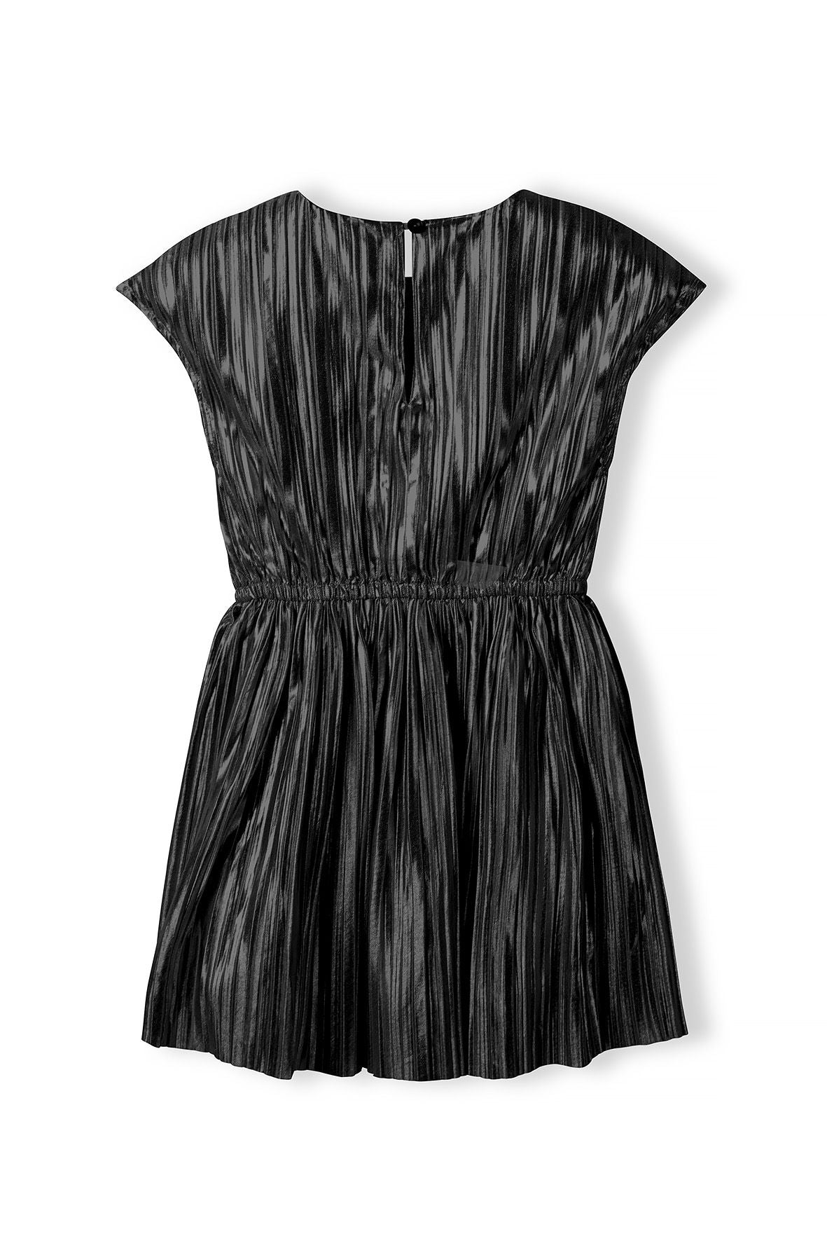 Pleated Metallic Party Dress, Black, Cap Sleeves - 3