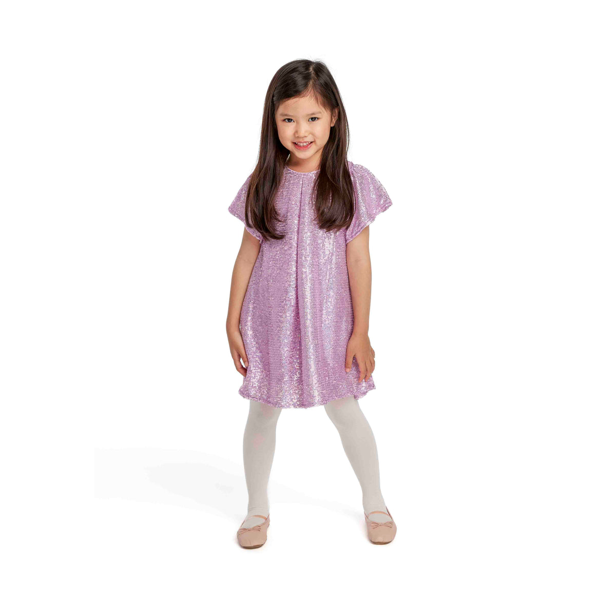 Girls' sequin shift dress in light pink — complete product view for square Shop card