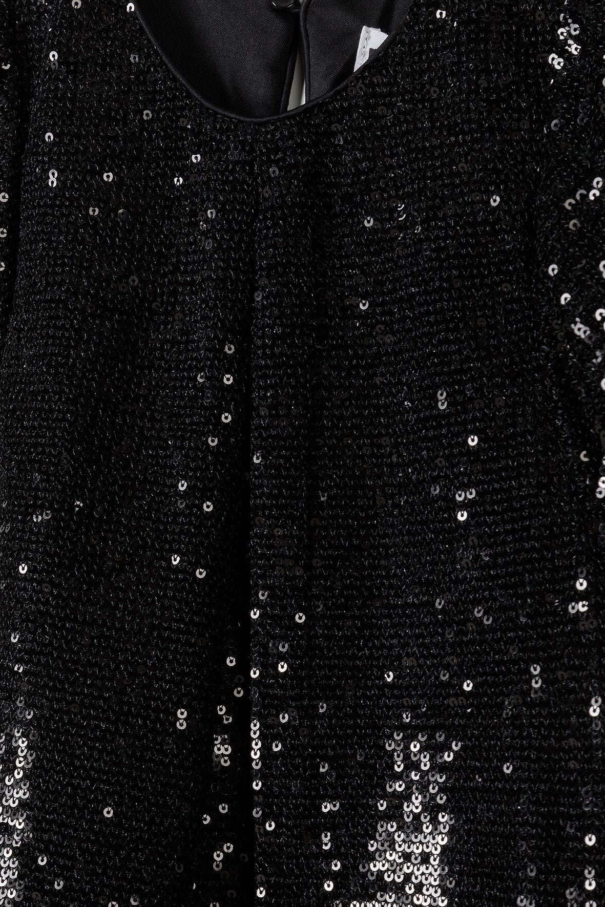 Sequin Party Dress, Flutter Sleeves, Black - 4