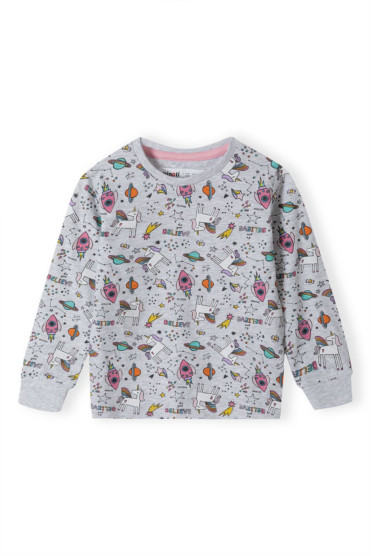 Pyjama Set, Unicorn Space Print, Grey - 2