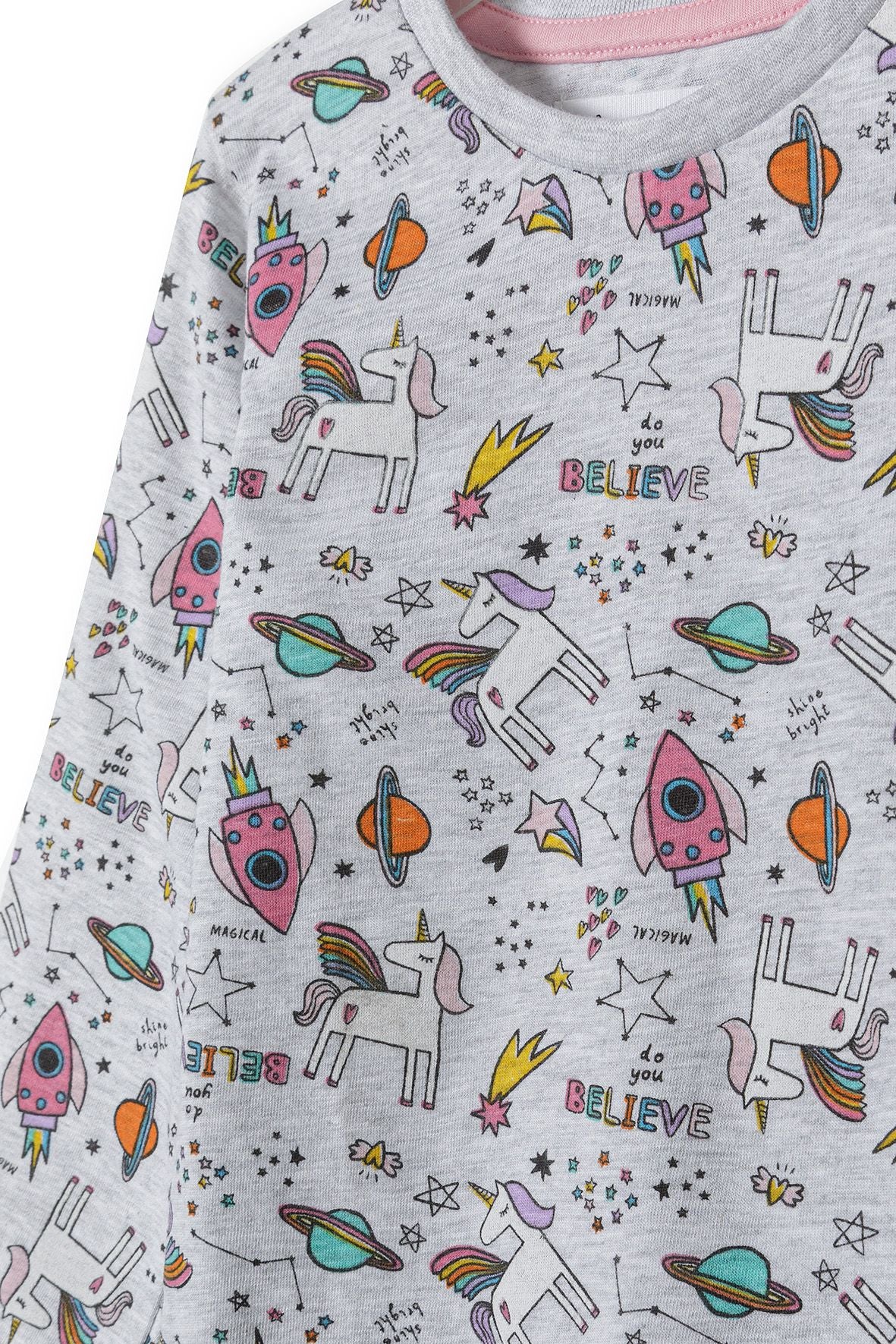 Pyjama Set, Unicorn Space Print, Grey - 4